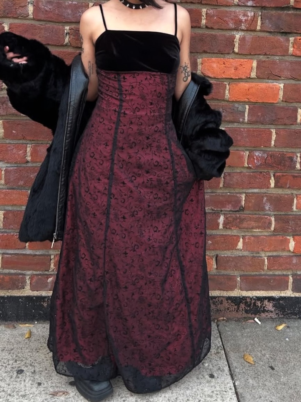 Roberta Vintage Burgundy Floral Mesh Whimsigoth, 90s Whimsigoth, Vampy Grunge